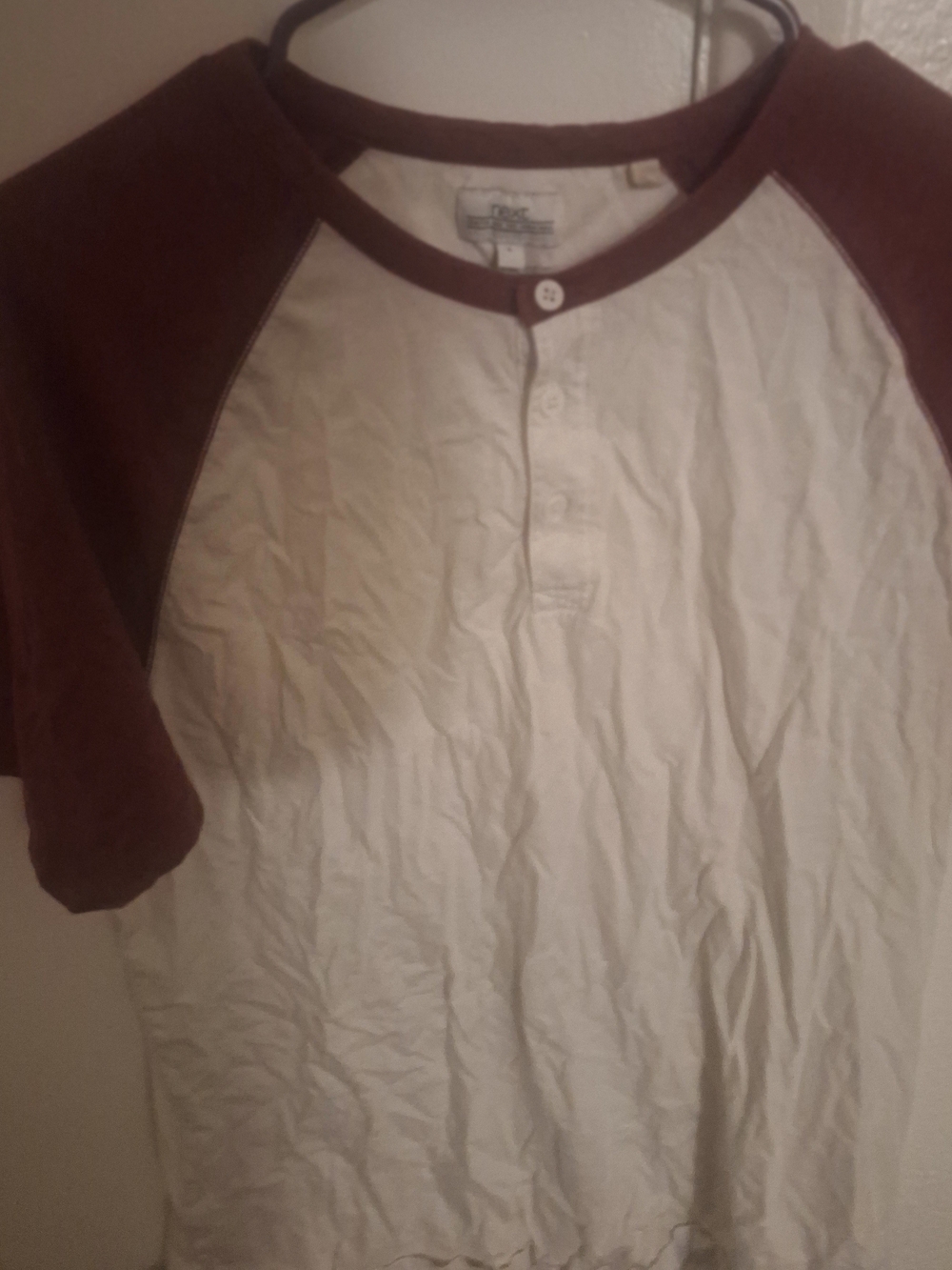 next Cream and Brown Raglan Henley Short Sleeve Shirt